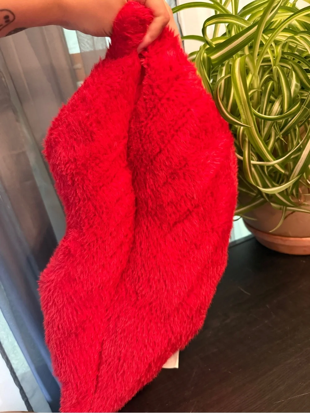 Red Plush Lip Pillow Decorative Accent